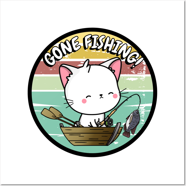 Cute white cat has gone fishing Wall Art by Pet Station